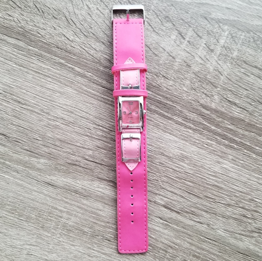 Silver and Pink Cuff Watch